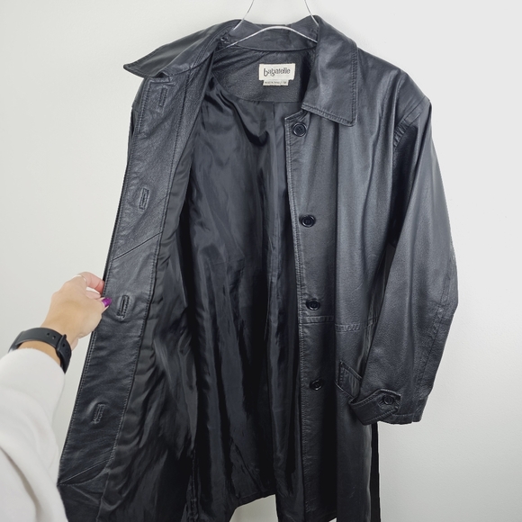 Bagatelle Black Leather Trench Coat with Belt - Picture 3 of 14